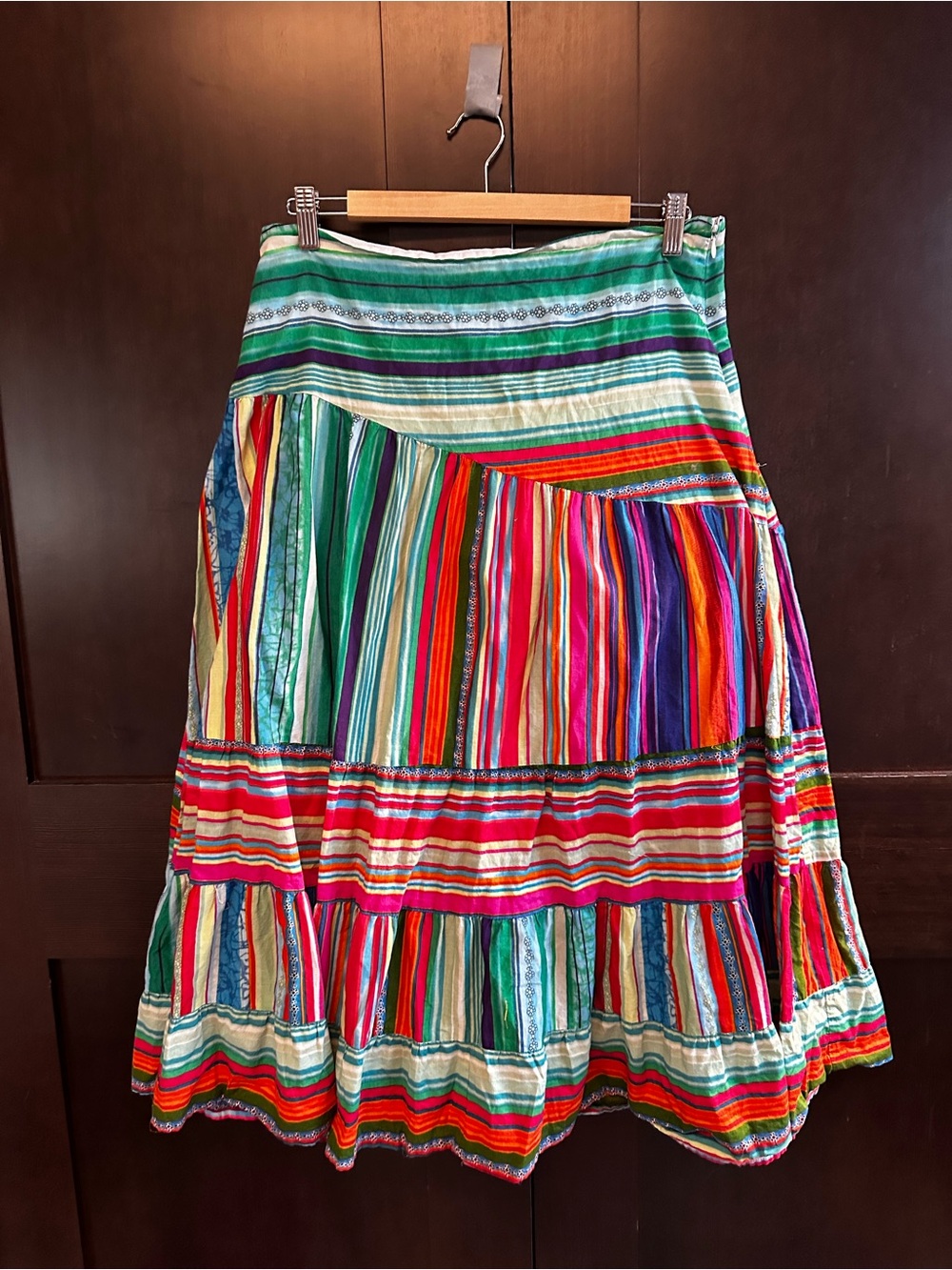 Bohemian Multi-Stripe Tiered Maxi Skirt - Green Multi strips